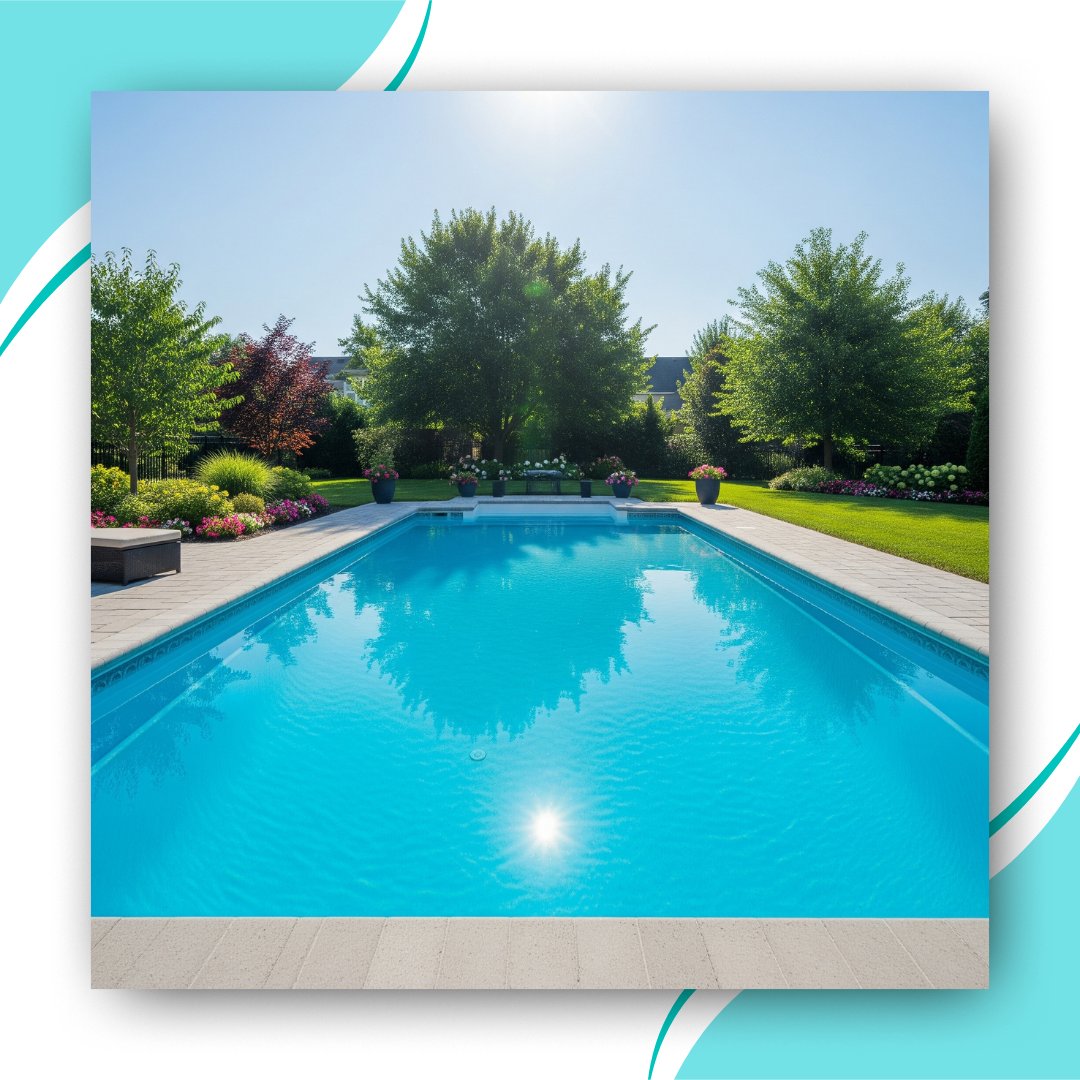 Sun shining on a fiberglass pool