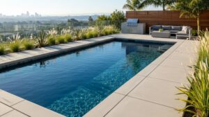 A stunning backyard featuring a modern plunge pool, perfect for relaxation.